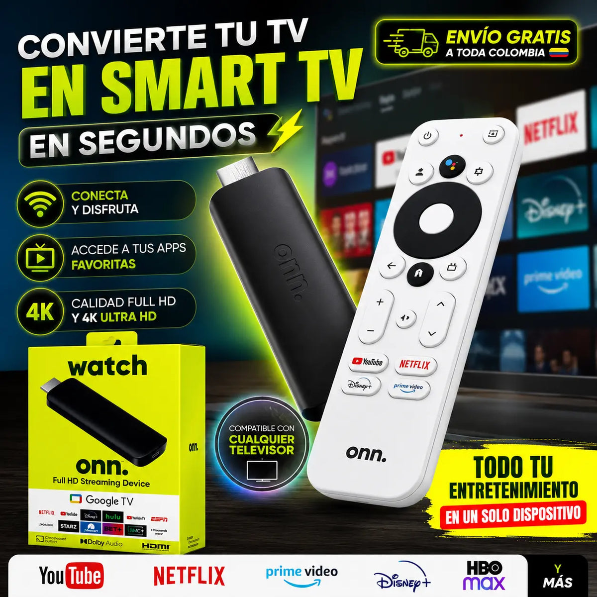 CONVERTIDOR SMART TV DE GOOGLE CON CONTROL REMOTO