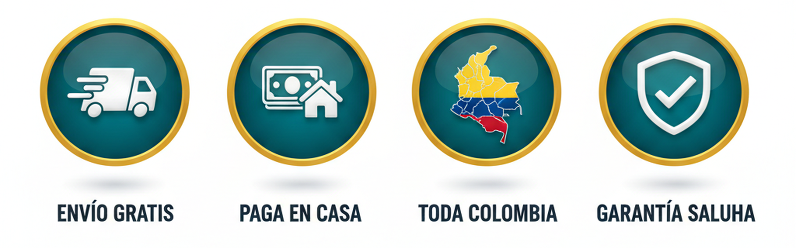 Envío gratis · Paga en casa · Toda Colombia · Garantía Saluha